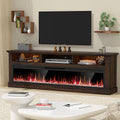 58 Inch Farmhouse Fireplace TV Stand for TVs up to 65 Inches, Entertainment Center with 52 Inch Electric Fireplace, LED Lights, Brown Media Console