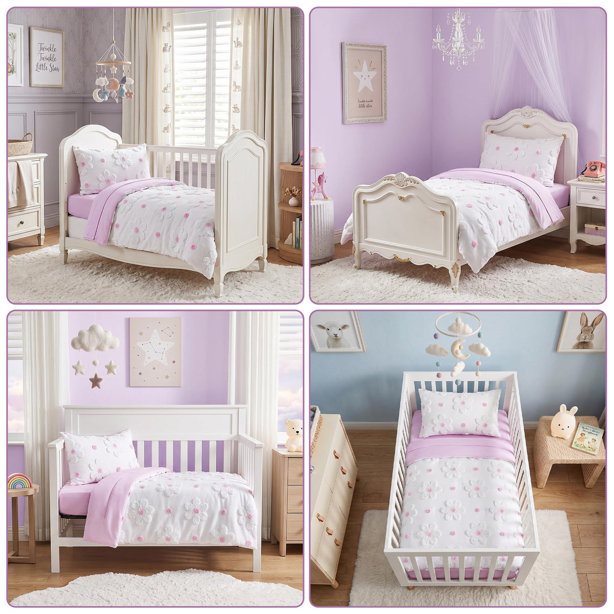 Toddler Bedding Set for Girls Purple Tufted Boho Toddler Bed Comforter Set