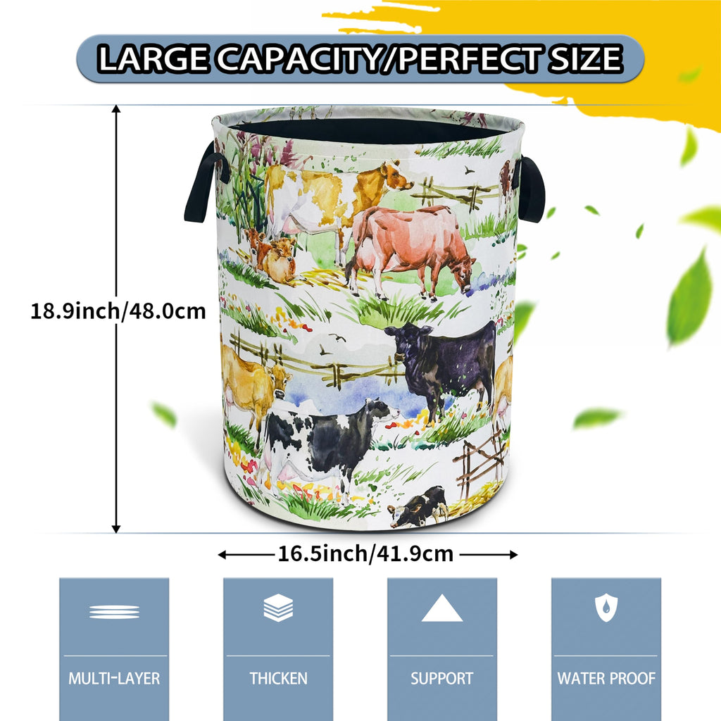 Cow Farm Laundry Basket Foldable Waterproof Hamper 18.9 x 16.5 Inch