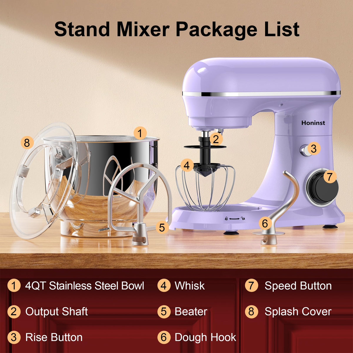 4QT Electric Stand Mixer, 10-Speed Tilt-Head Compact Kitchen Mixer