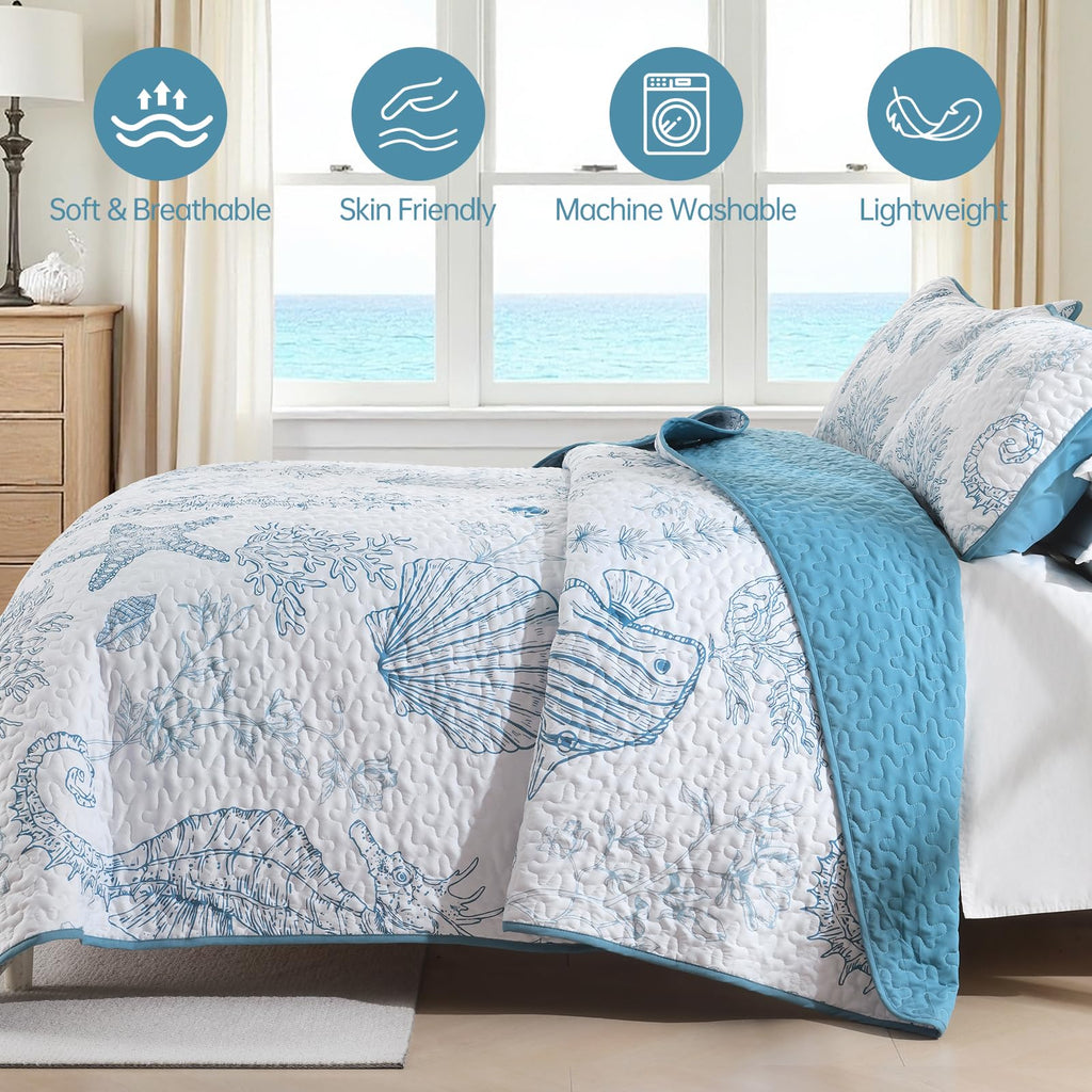 Coastal Quilts, Blue Ocean Beach Themed Bedding Set
