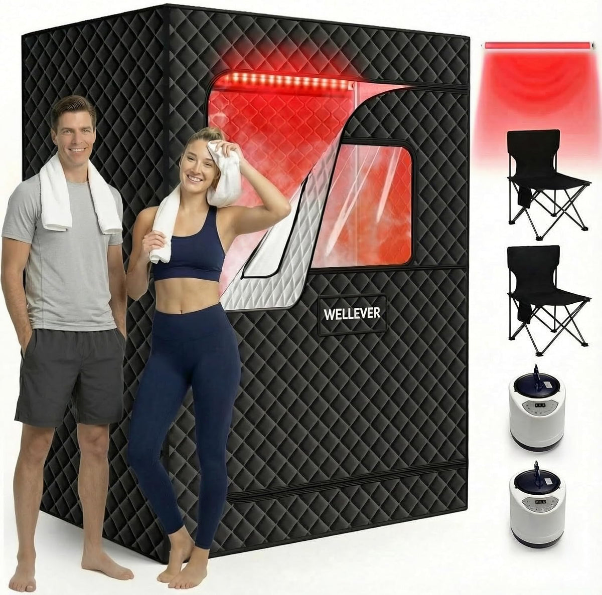 2 Person Sauna Box for Home, Protable Steam Sauna Tent with 660nm Red Light Therapy, 5-Layer Waterproof
