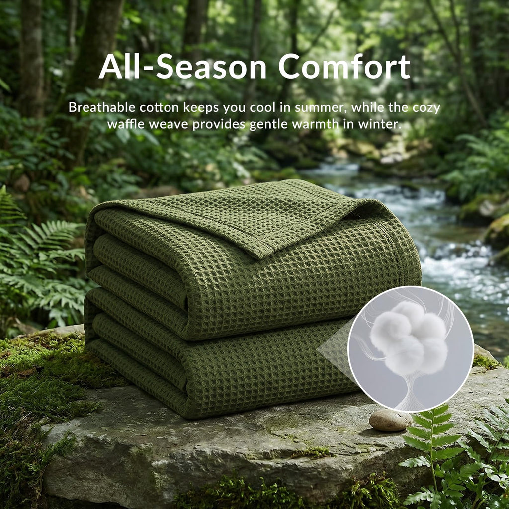 100% Cotton Waffle Weave Duvet Cover Set, 104"x98", Olive Green