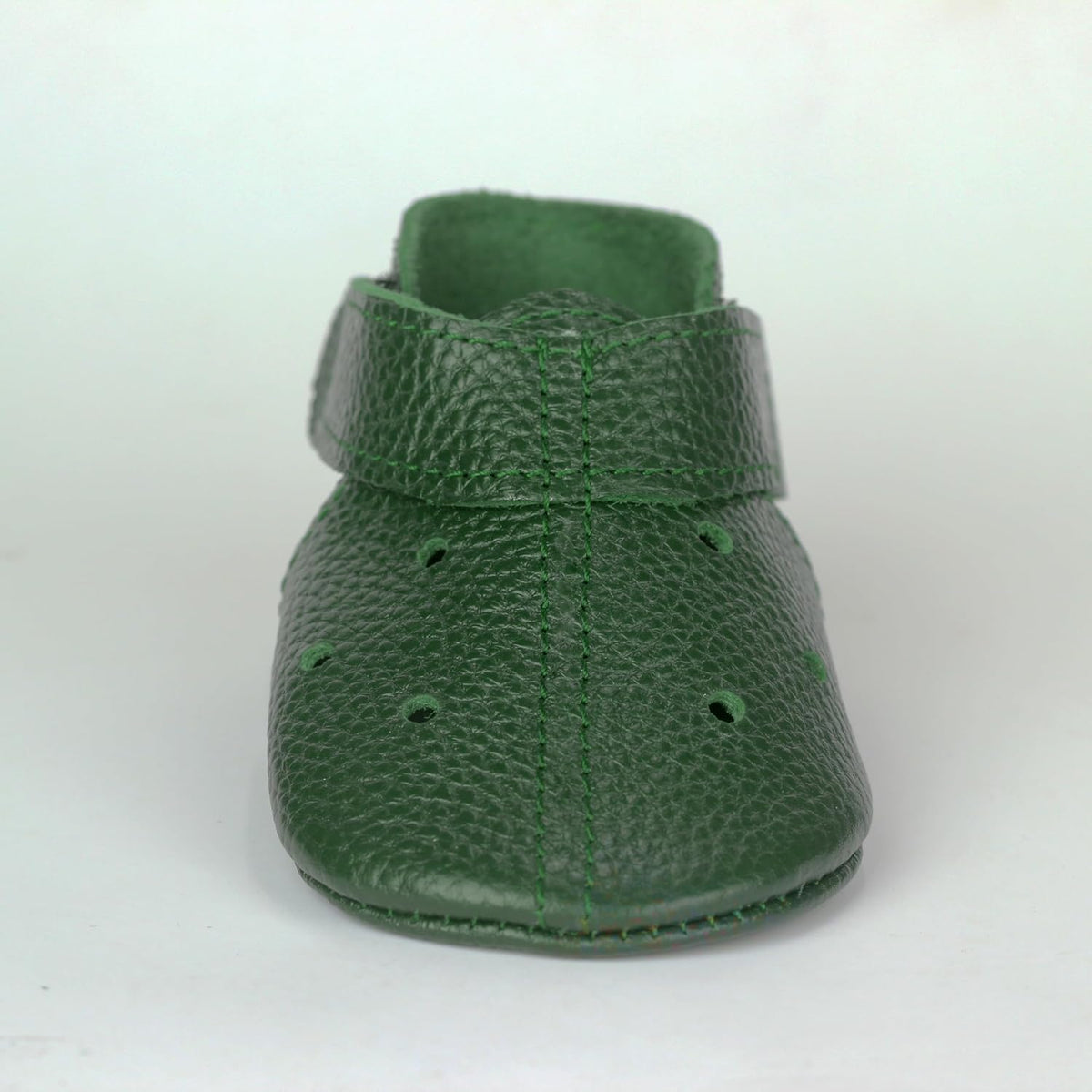 Handmade Genuine Leather Baby Shoes, Emerald Green Soft Sole Infant Moccasins, Perforated Toddler Booties, Newborn