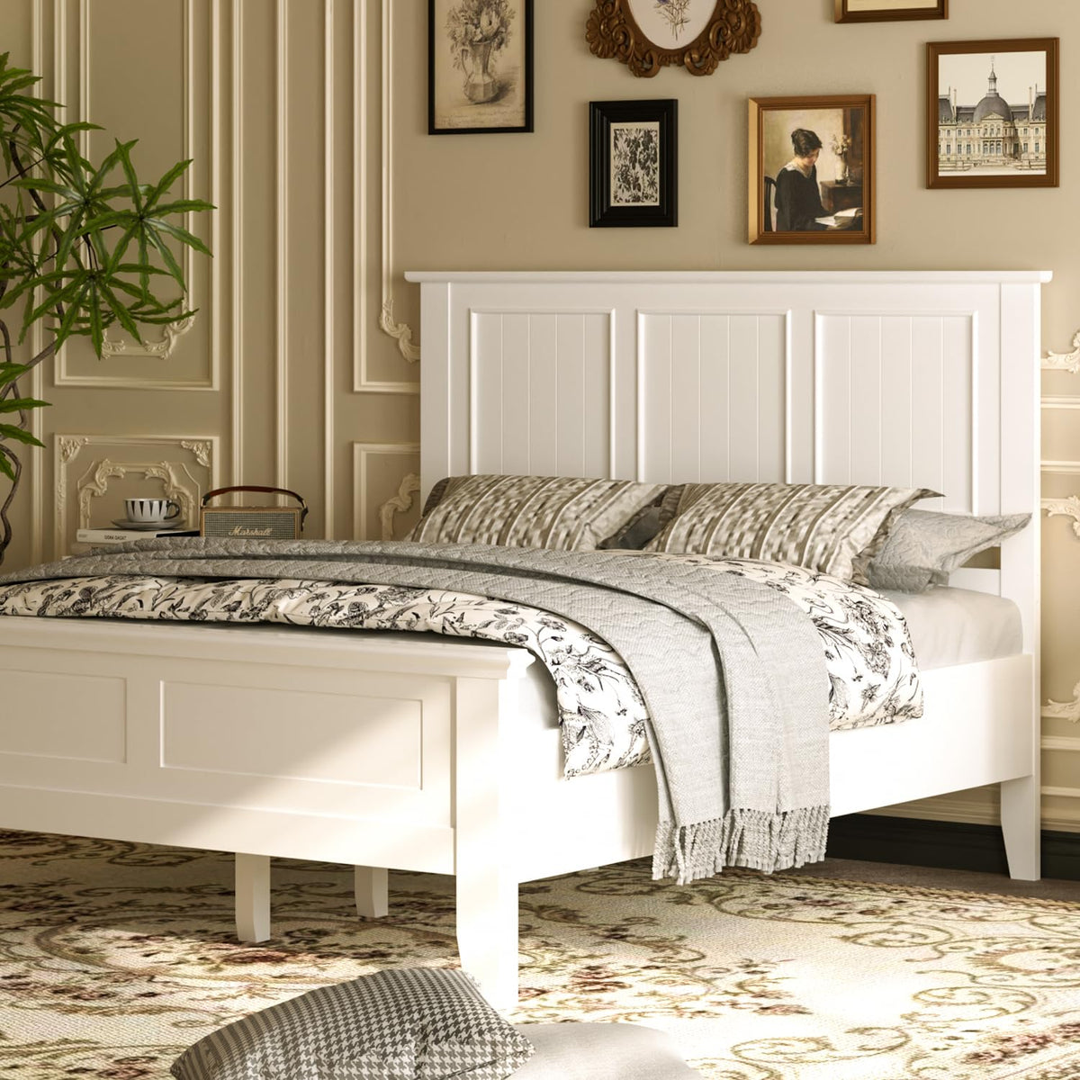 Wood Headboard Only with Farmhouse Style, Wall-Mounted, White