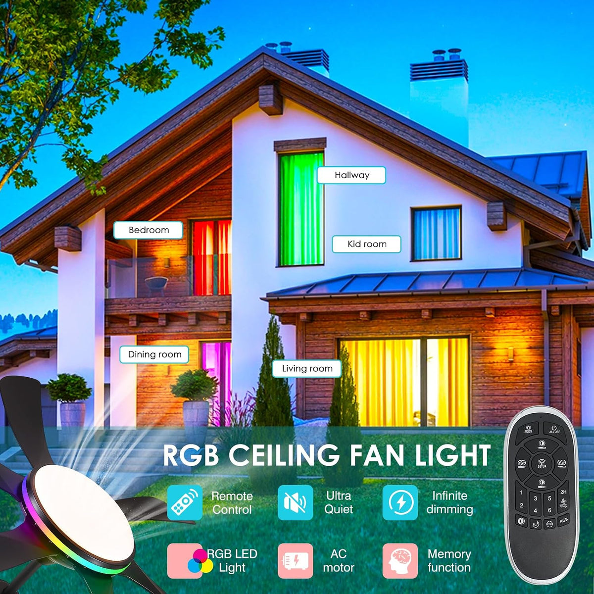 46" Black Indoor/Outdoor Flush Mount Ceiling Fan with Light & Remote
