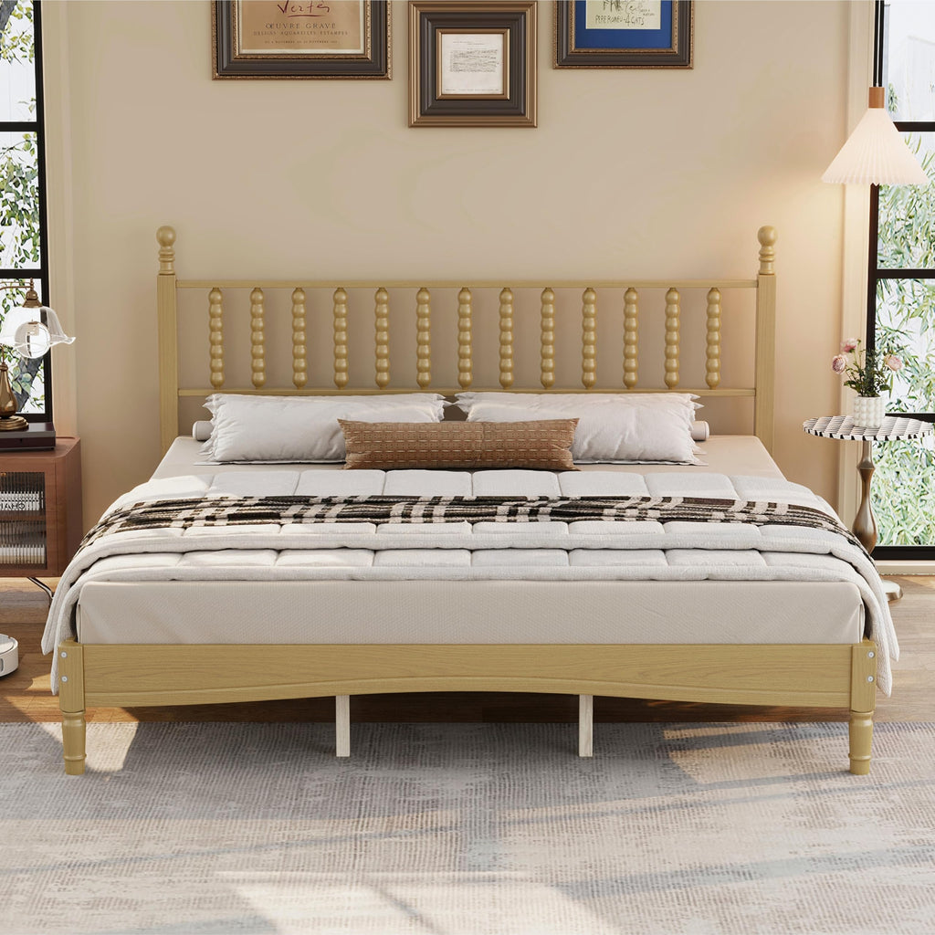 Natural Spindle Bed Frame with Wooden Headboard