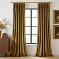 Pinch Pleated Curtains (Set of 2 Panels), Luxury Gold Brown Velvet Bedroom Curtains with Adjustable Hooks Back Tab Thermal Insulated