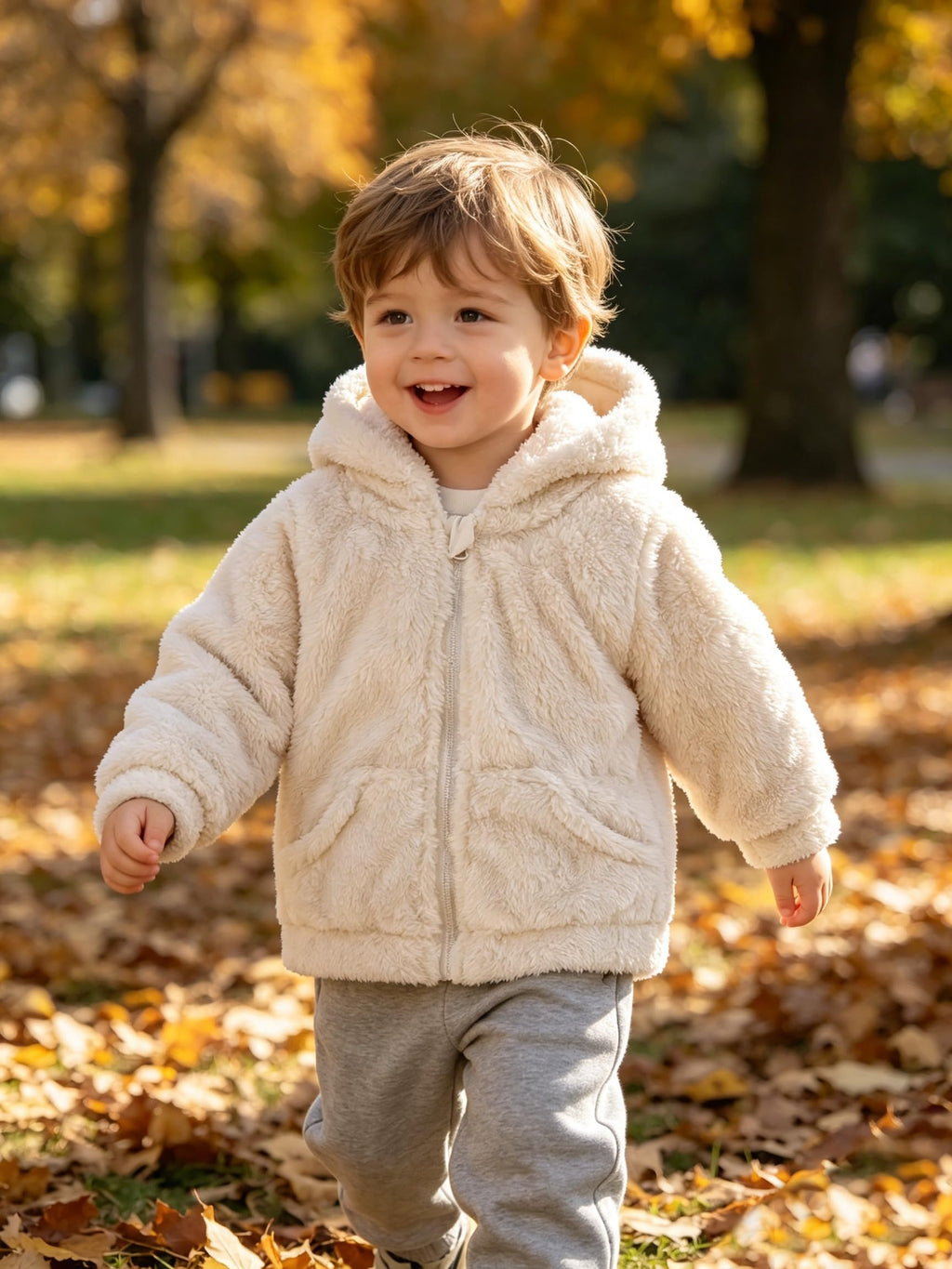 Toddler Boys Girls Hooded Fleece Jacket Teddy Coat Cute Bear Hoodie Zip Up Sherpa Winter Warm Outwear With Pocket Off