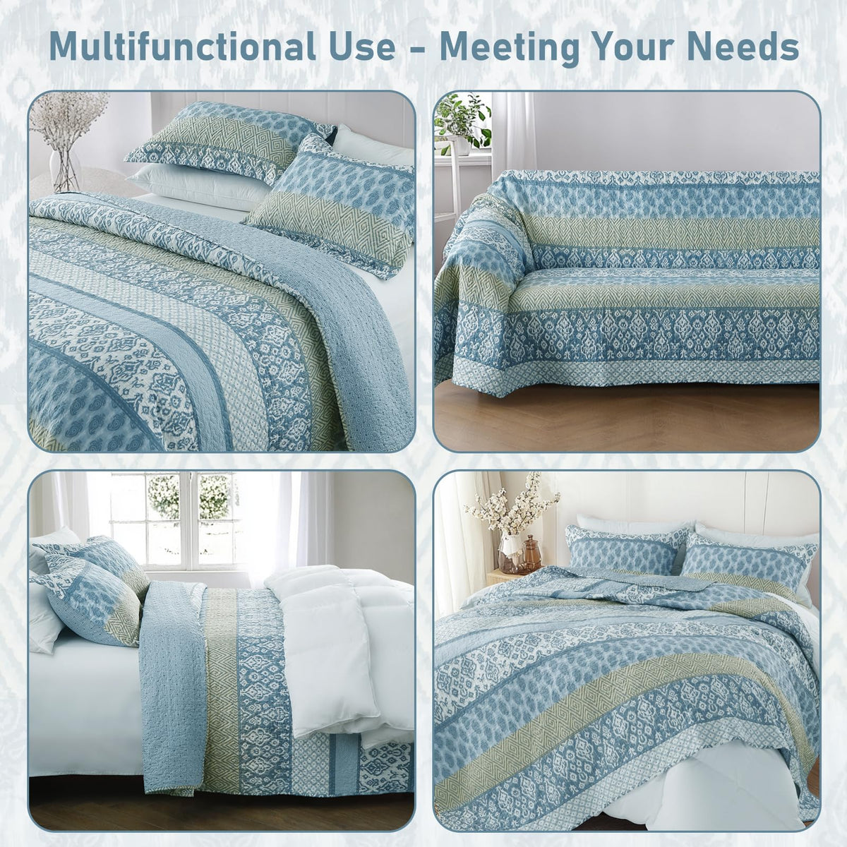 Quilt Set, Blue Paisley Floral, Cotton Blend, 68" x 86"