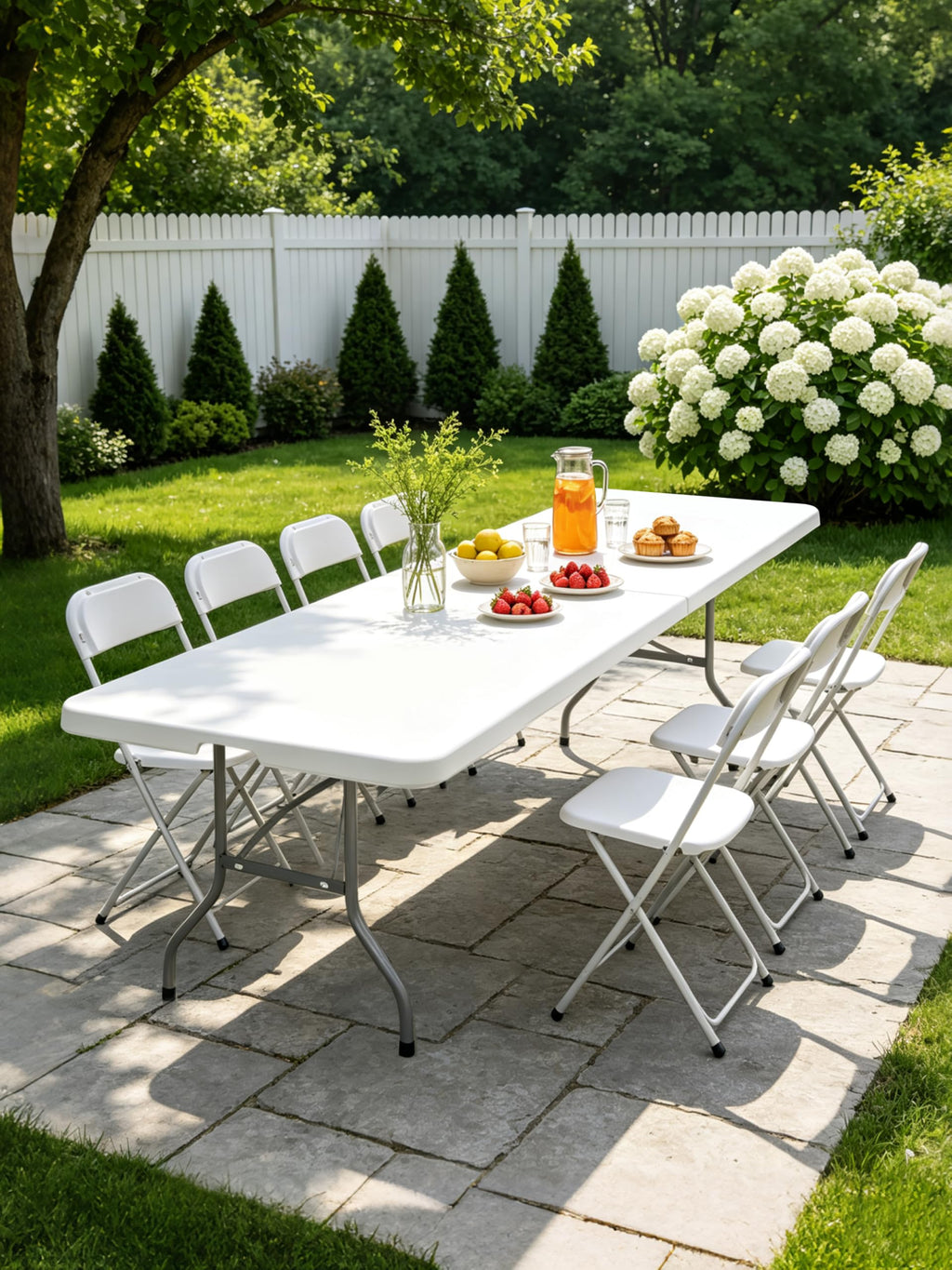 8ft Folding Table, Heavy Duty White Large Portable Foldable Table