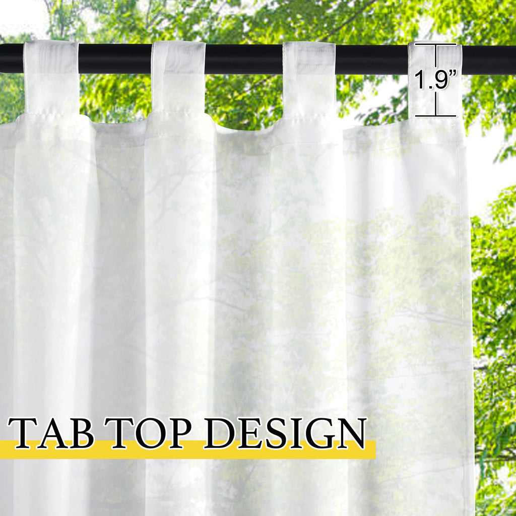 2 Panels Sheer Outdoor Curtains Extra Wide Waterproof, Tab Top Indoor Outdoor Voile Sheer Drapes Airy with Light