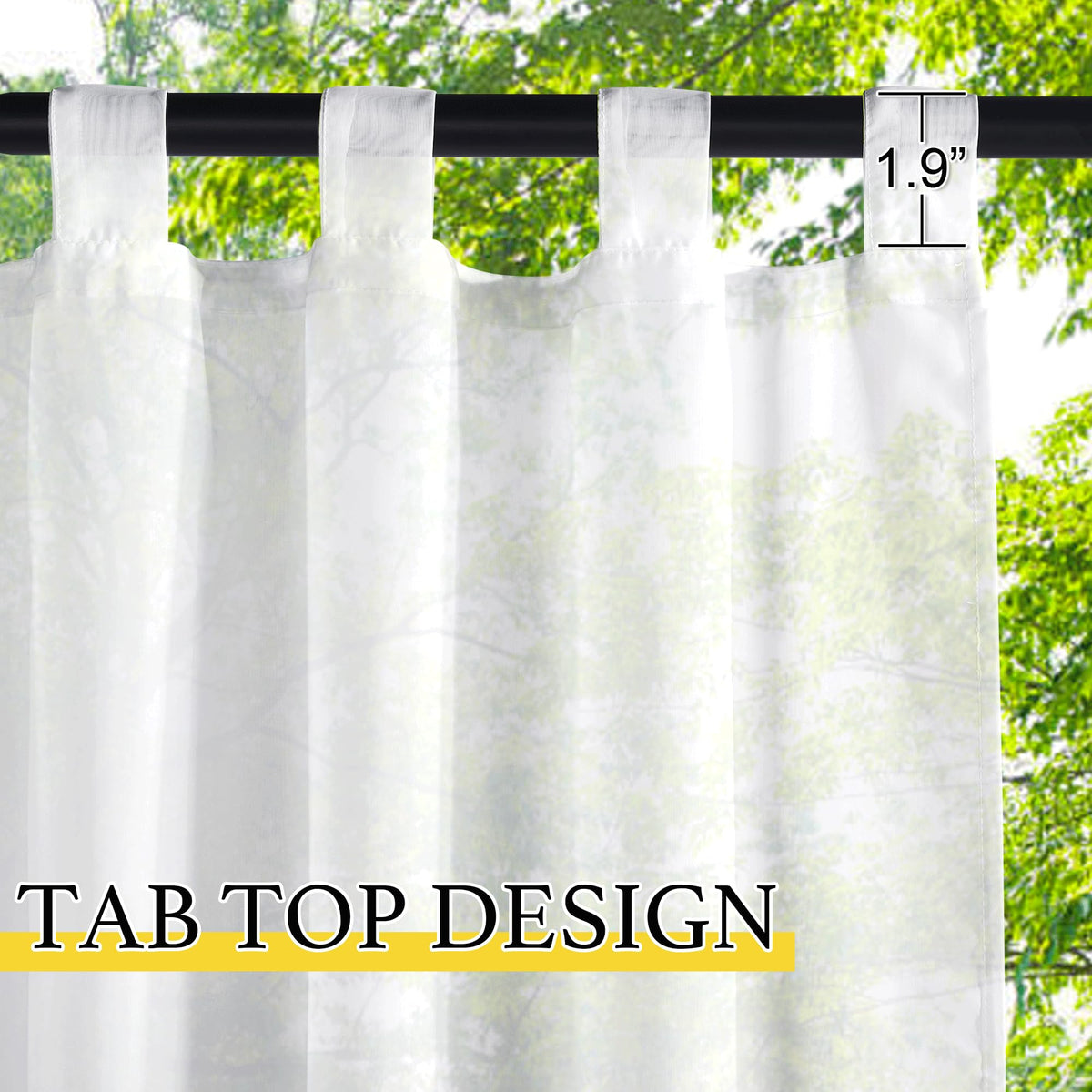 2 Panels Sheer Outdoor Curtains Extra Wide Waterproof, Tab Top Indoor Outdoor Voile Sheer Drapes Airy with Light