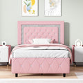 Twin Bed Frame with Headboard, Princess Twin Bed Frames for Kids | Faux Leather Upholstered Bed with Diamond Tufted