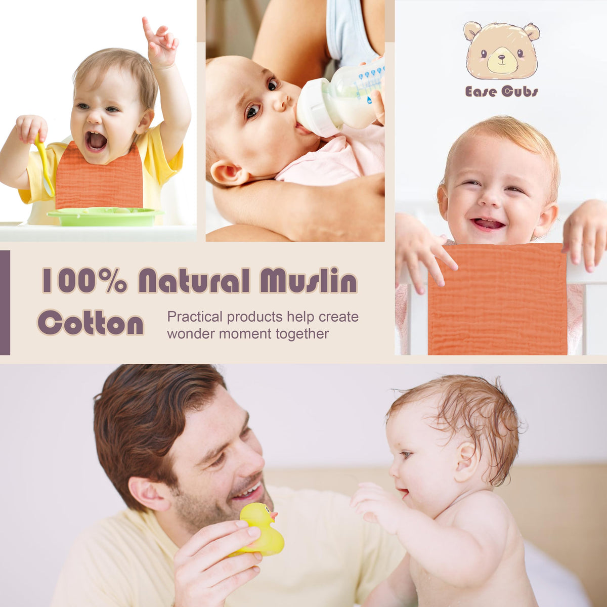 Muslin Burp Cloths Large 100% Cotton Hand Washcloths for Boys & Girls, Baby Essentials Extra Absorbent and Soft
