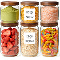Glass Pantry Storage Container with Acacia Wood Lids 1.1/0.5Qt 6Pack