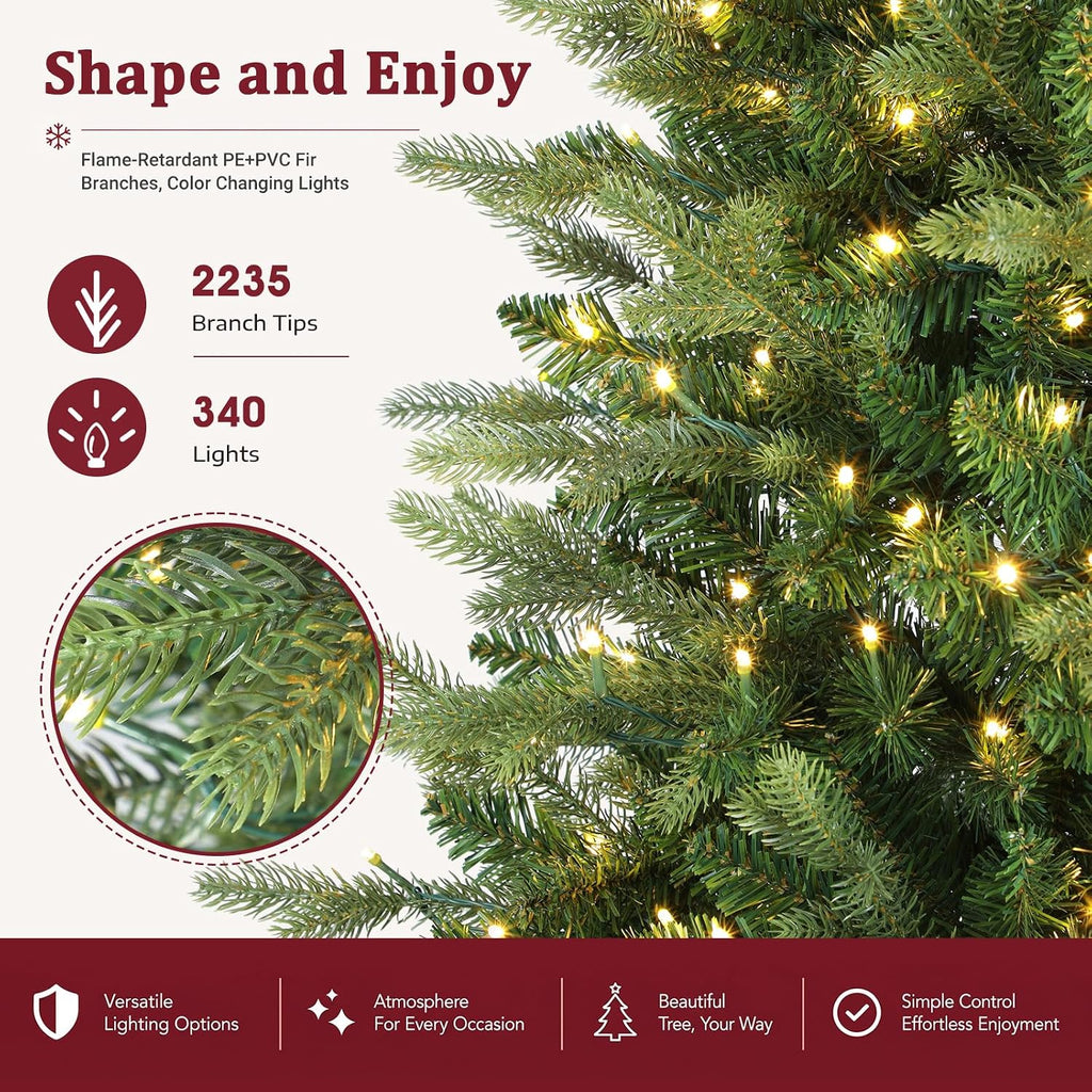7ft Prelit Artificial Full Hinged Christmas Tree with Color Lights