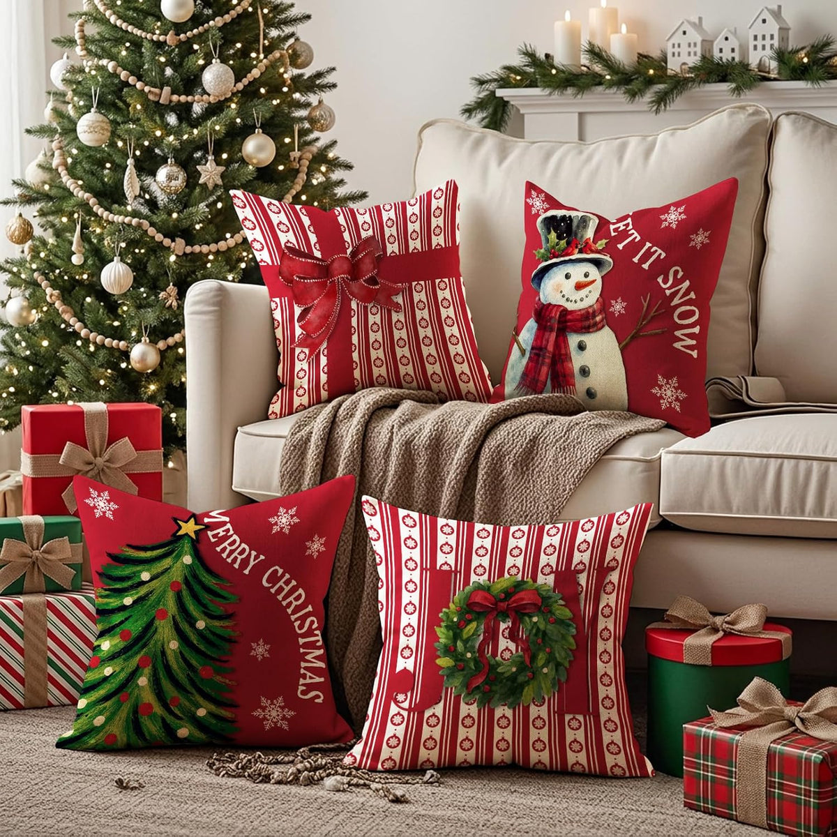 Christmas Throw Pillow Covers 18x18 inch - Set of 4