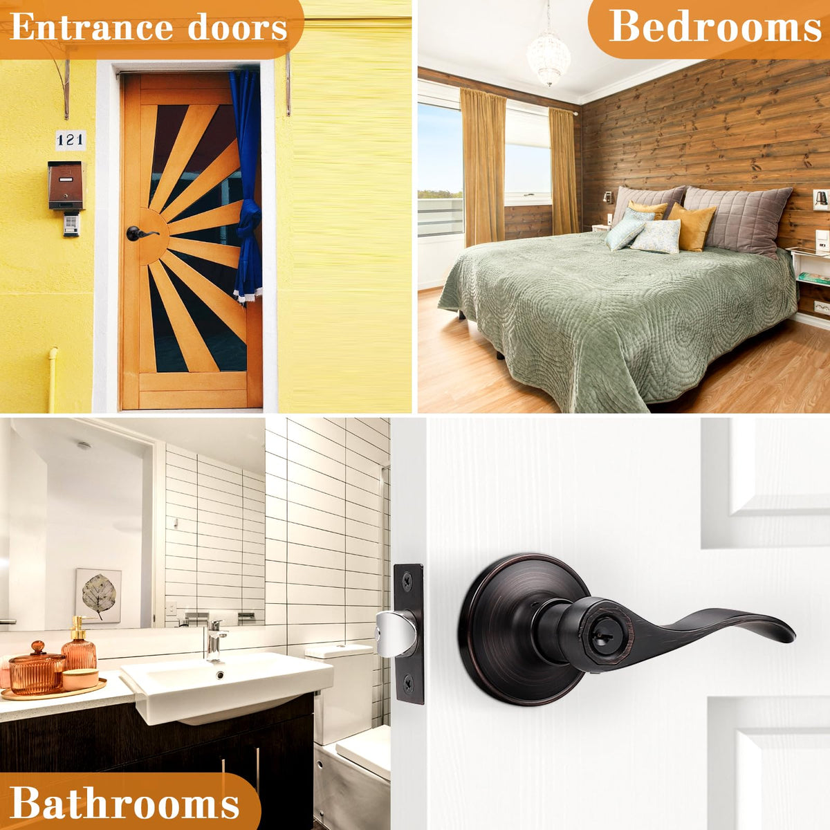 Keyed Alike Bronze Door Handle, Oil Rubbed Bronze Wave Style Entry Door Handles, Door Levers Lockset for Interior and