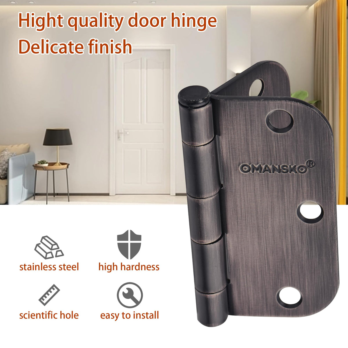 24 Pack Door Hinges, 3.5 x 3.5 Inch Oil Rubbed Bronze Hinges for Wood 5/8'' Radius Corners Interior Hinges, 3 1/2