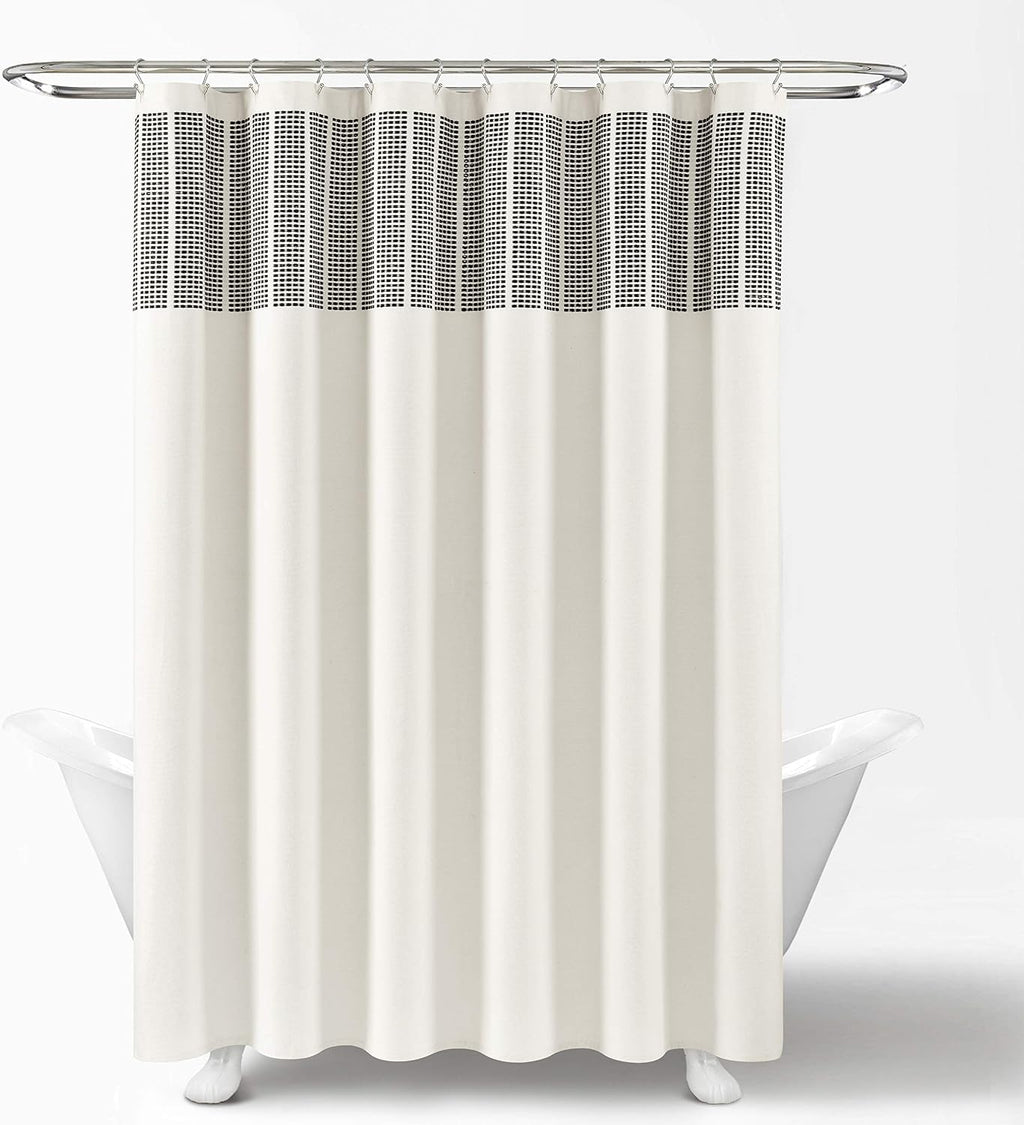 Stitched Woven Stripe Yarn Dyed Cotton Blend Shower Curtain Single 72" W x72 L Ivory & Black - Shower Curtains