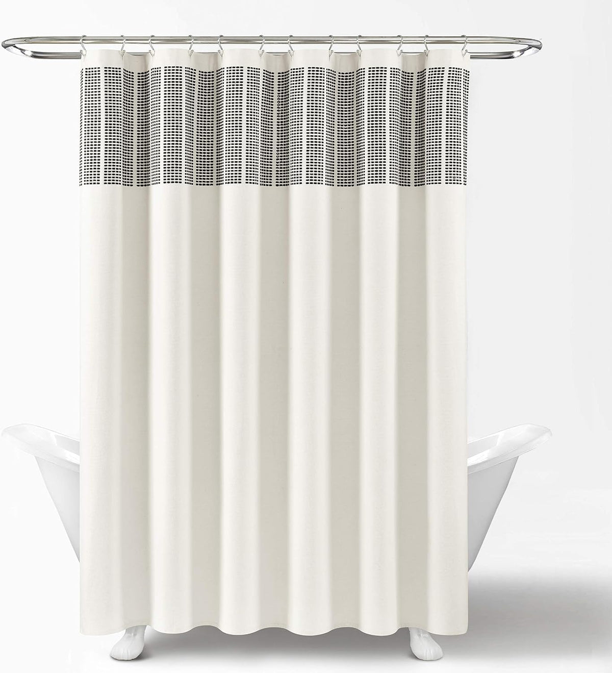 Stitched Woven Stripe Yarn Dyed Cotton Blend Shower Curtain Single 72" W x72 L Ivory & Black - Shower Curtains