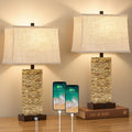 Rattan Table Lamps Set of 2, Bedside Lamps Nightstand