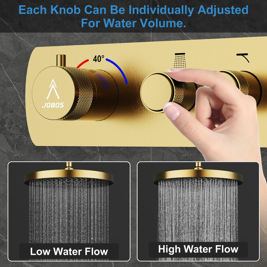 Shower System Brass Thermostatic Shower Faucet Set With Valve and Diverter Shower Mixer with 2 Rain Shower Head and