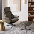 Self-Weight Genuine Leather Swivel Chair with Ottoman, Mink Brown