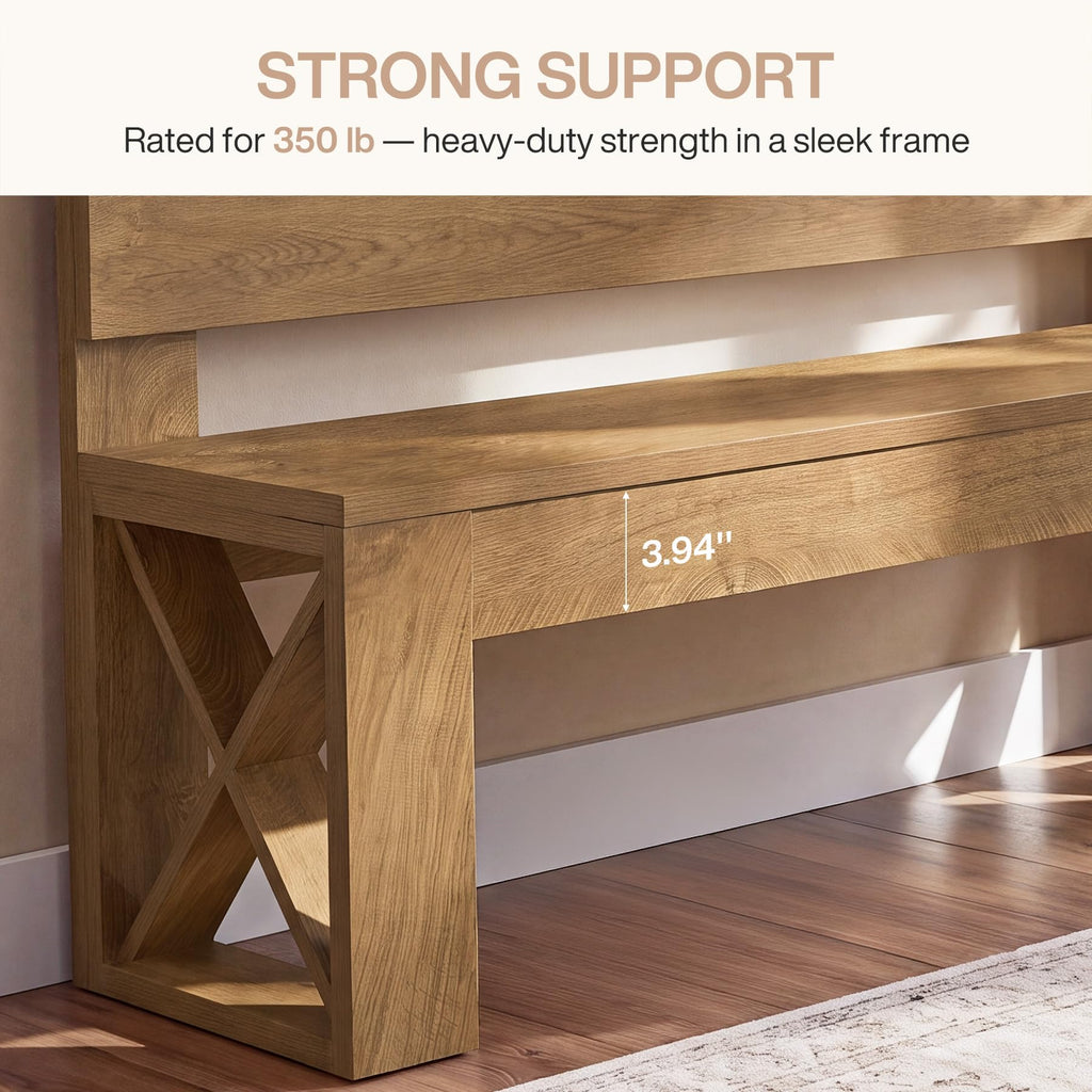47" Entryway Bench with Backrest, Farmhouse Indoor Shoe Bench