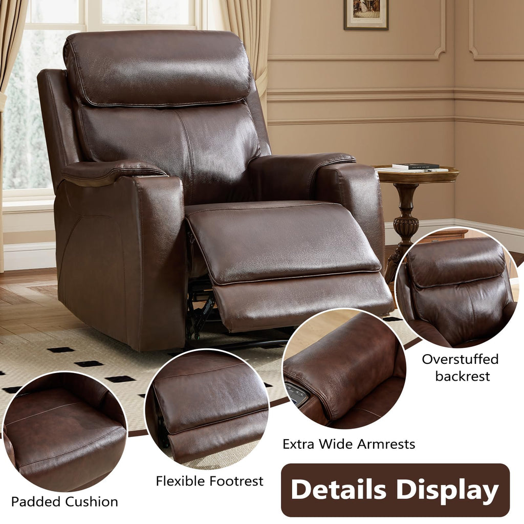 Premium Genuine Leather Power Recliner Chair for Adults, 2 Dual Motor Electric Recliners with Adjustable Headrest