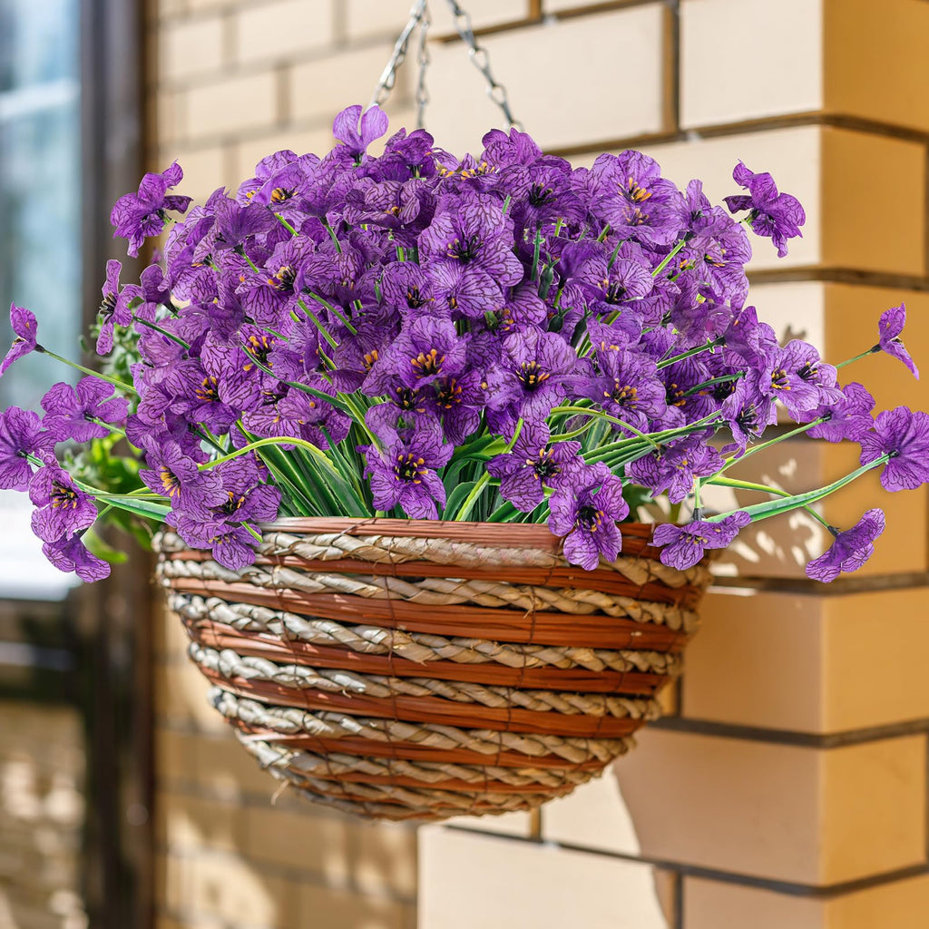 24Bundles Deep Purple Artificial Flowers for Outdoors, Fake Flower