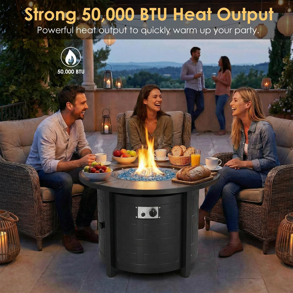 30-Inch Round Propane Fire Pit Table, 50, 000 BTU, Gray