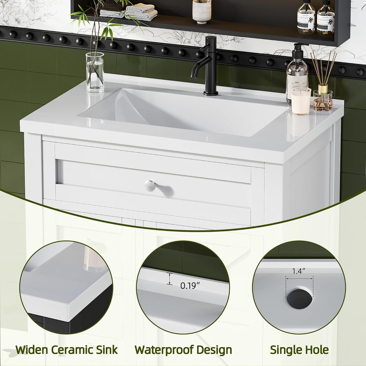 30'' Bathroom Vanity with Single Sink Combo, Freestanding Modern Bathroom Sink Cabinet