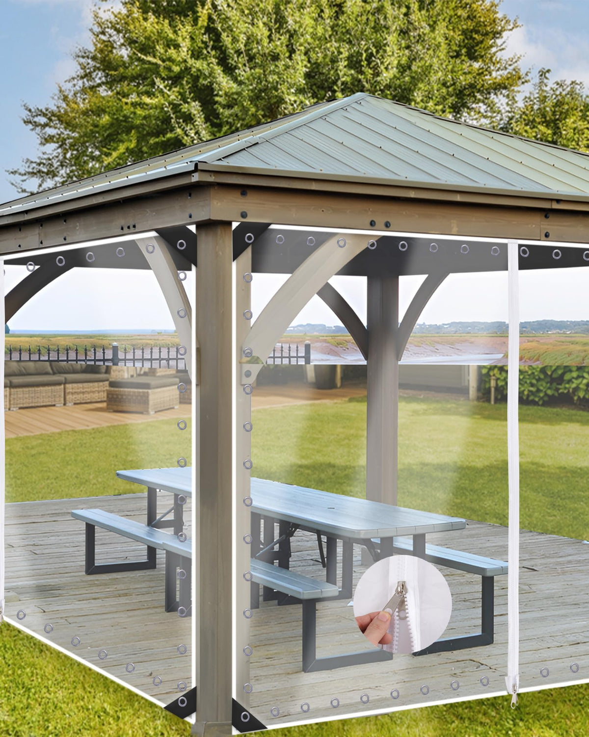 9'H x15'W Outdoor Vinyl Curtain 19oz Clear Tarps with Zipper, Vinyl Patio Enclosure, Outdoor Curtains Heavy Duty
