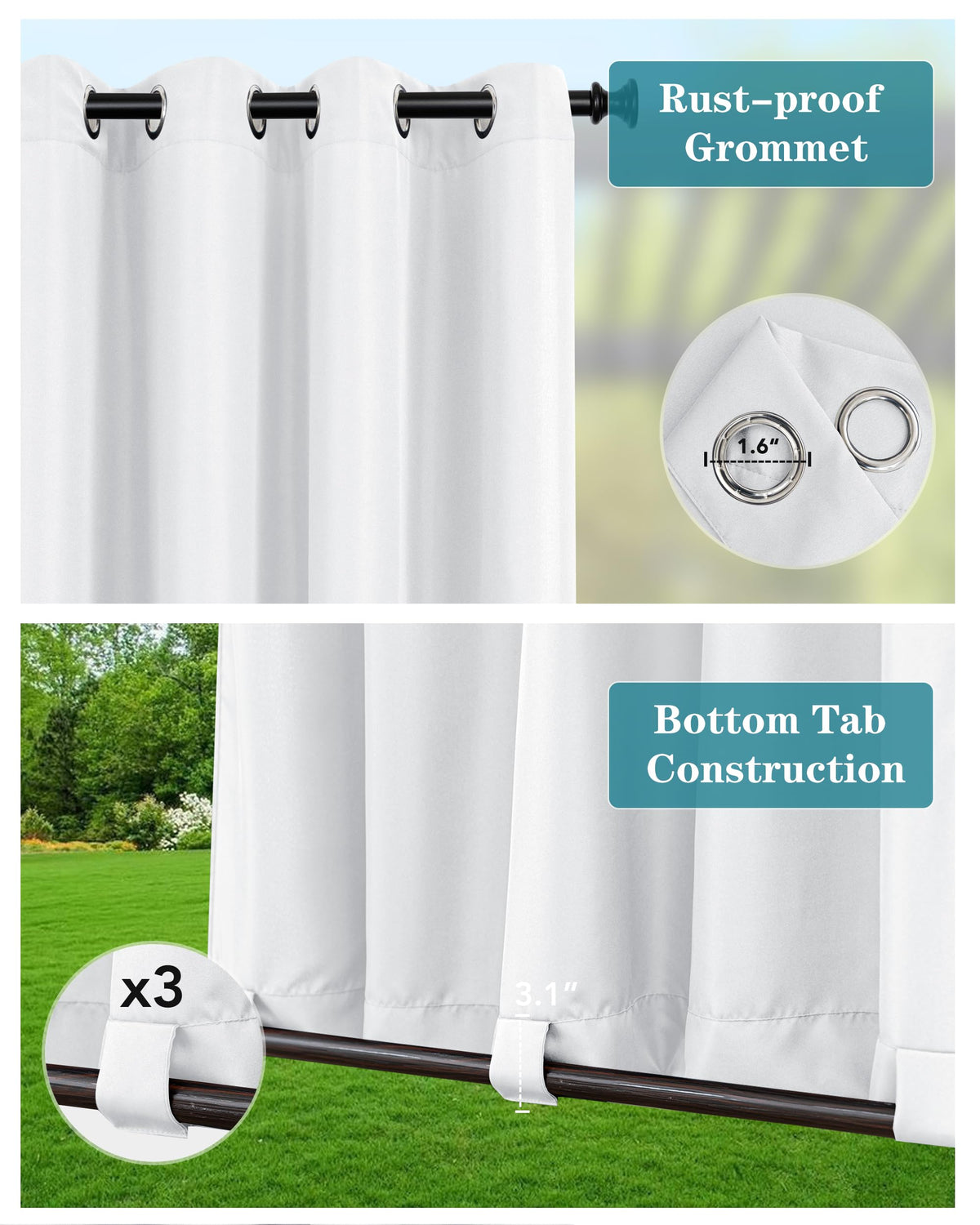 Windproof Outdoor Curtains Waterproof 4 Pcs 54x95 In White
