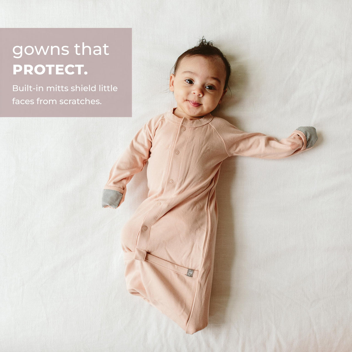 Baby Gown Convertible Sleeper Soft Organic Cotton, Rose