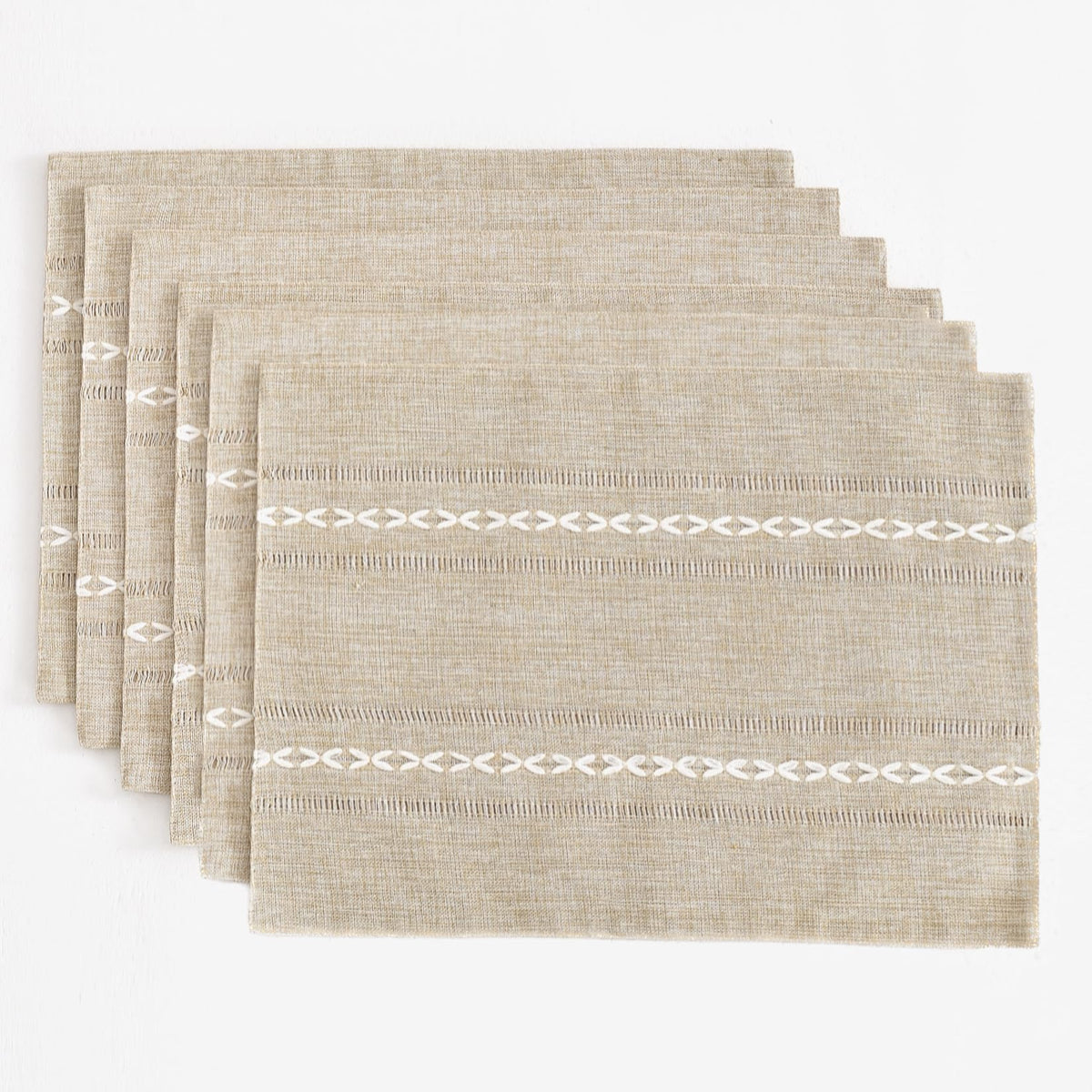 Linen Place Mats, Coffee Embroidered Placemats Set of 6