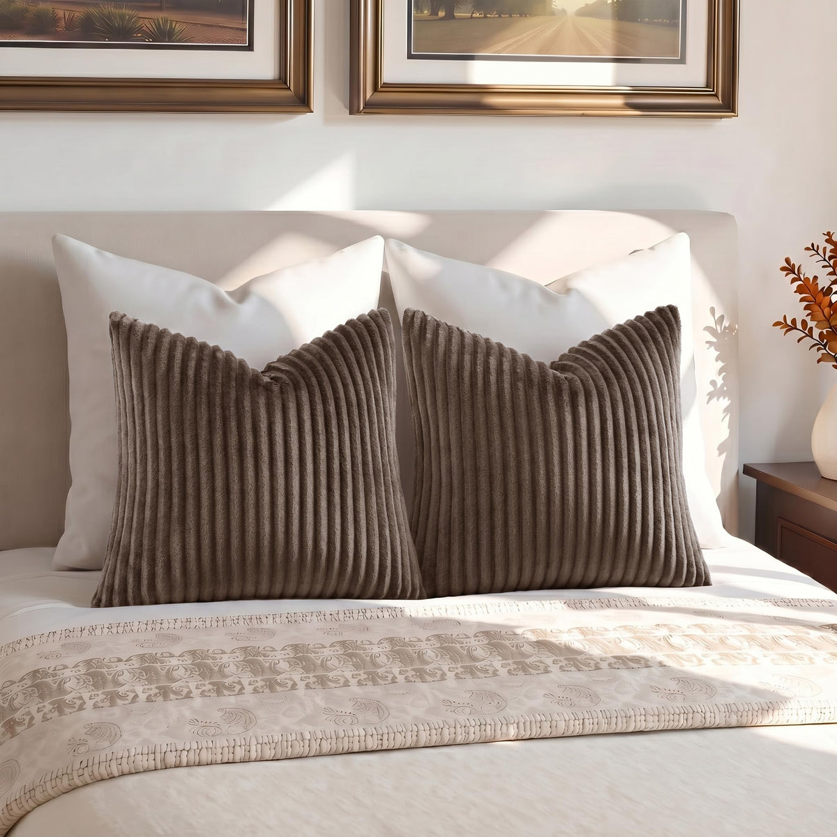 Fall Soft Coffee Flannel Throw Pillow Covers 22X22 Set of 2