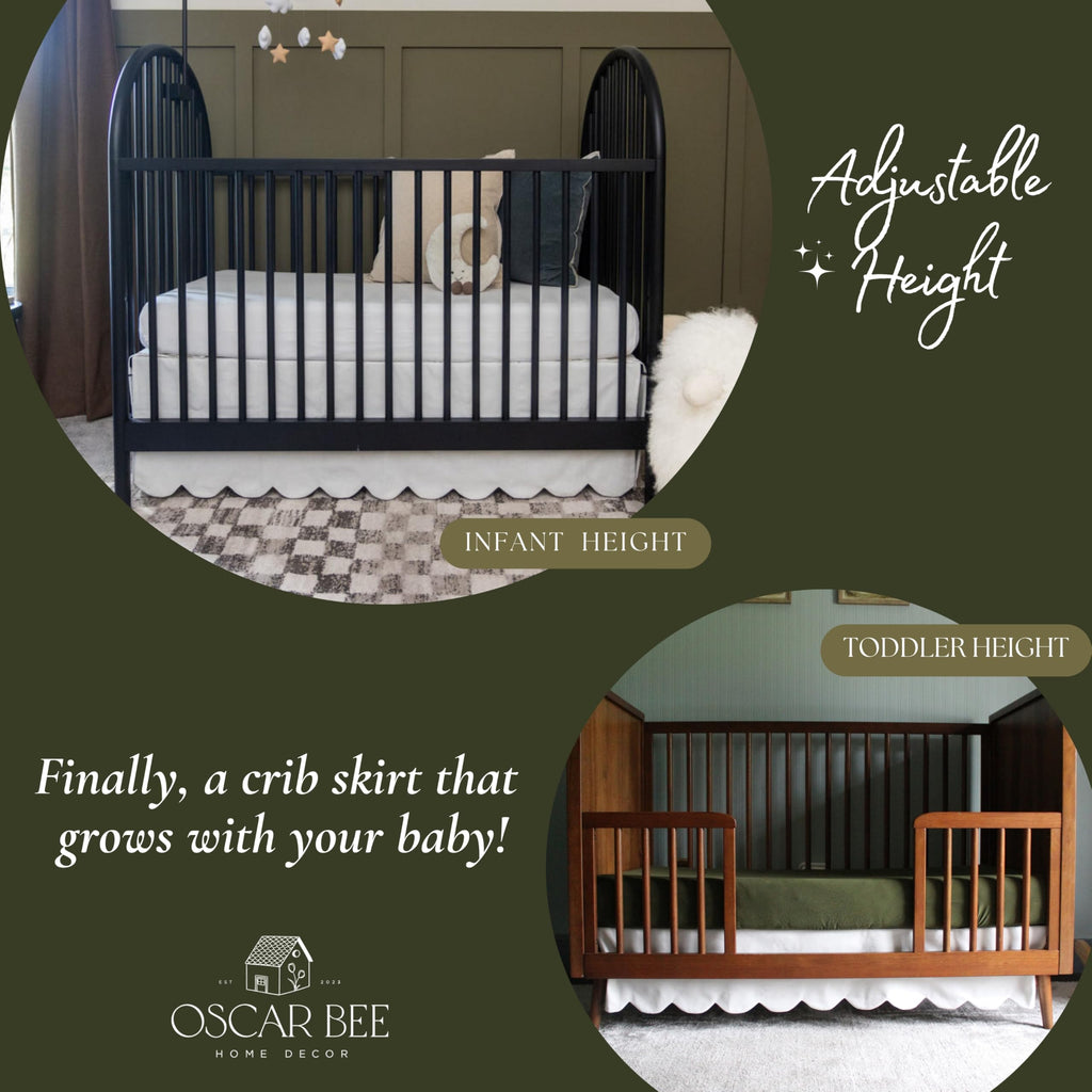 White Crib Skirt Add-On, Crib Bed Skirt, One-Sided 52x28 Inches