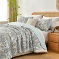 3-Piece Fine printed Oversize (100" X 95") Quilt Set Reversible Bedspread Coverlet QUEEN SIZE Bed Cover (Pale Blue