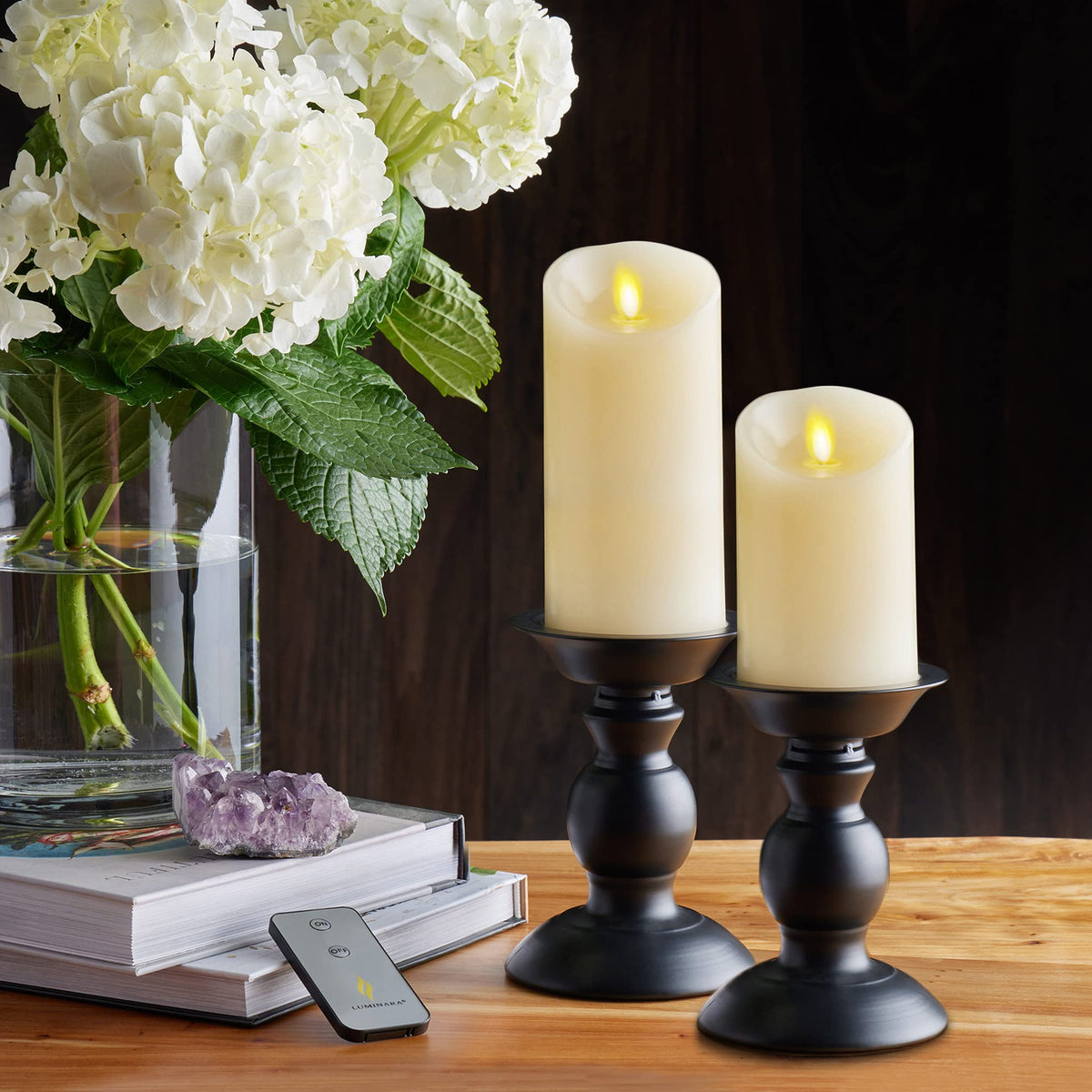 Flameless LED Battery Operated Ivory Pillar Candle, Flickering Realistic Moving Flame, 3" x 4.5" Luminous Real Wax