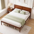 Mid-Century Modern Queen Wood Platform Bed Frame with Headboard and Under-Bed Storage, Walnut