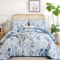 Floral Quilt Set, 3 Pcs Navy Blue Bedspread Bedding Set