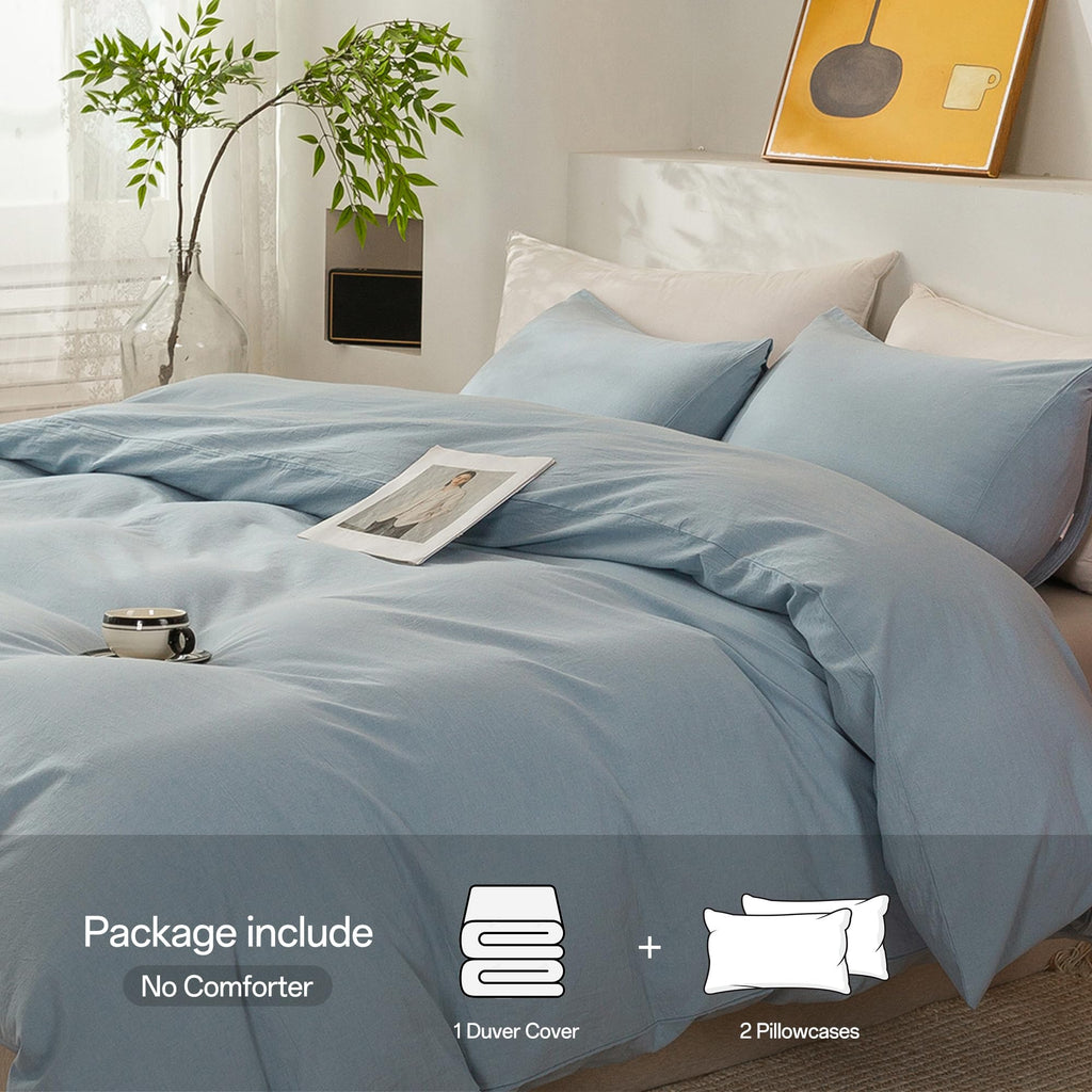 Cotton 3 Pcs Duvet Cover Set Linen Feel Haze Blue Queen