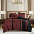 Burgundy and Black Comforter Set with Sheets King 9 Piece, Embroidered Luxury Bedding
