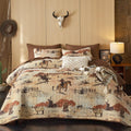 Quilt Set, Rustic Ranch Life with Cowboy Southwestern Vintage Country Pattern Printed, Reversible Lightweight