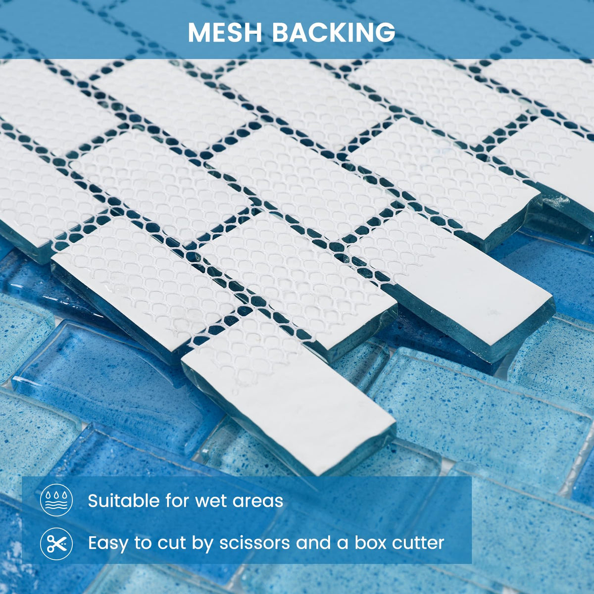 Pool Tile Glass Mosaic Backsplash Light Blue 12 Inch 5 sq.ft.