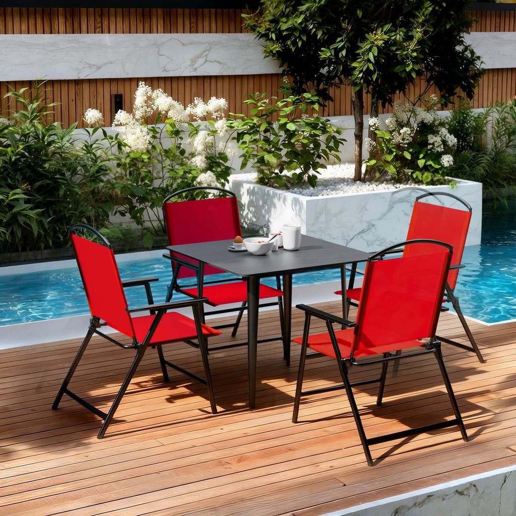 Outdoor Folding Patio Dining Chairs Set of 2 With Armrest Heavy-Duty Lightweight Protable Foldable Patio Sling Chair