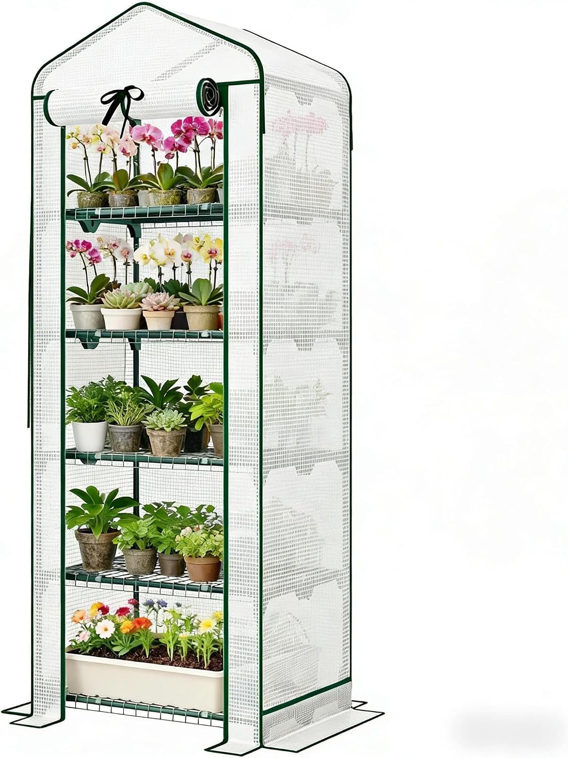 Portable Five-Tier Mini Greenhouse with Steel Frame | Five-tier plant shelf with 22 lb weight capacity per shelf